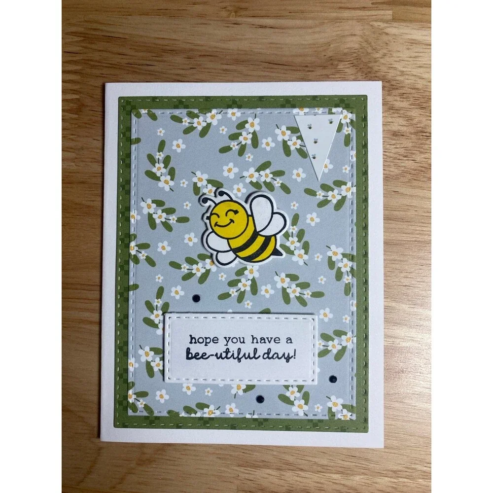 Bee & Flowers Greeting Card – Handmade A2 Card – All Occasion Blank Card